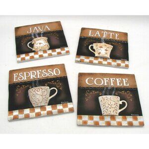 Lot 4 Coffee Decor Tiles by New View Java Espresso Latte 5.5" Square Hanging 3D